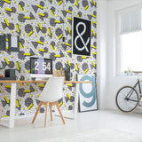 Black and Yellow Geometric Themed Peel and Stick Removable Wallpaper 4585