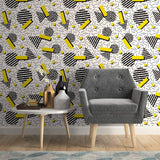 Black and Yellow Geometric Themed Peel and Stick Removable Wallpaper 4585