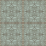 Green and Grey Damask Tile Adhesive Peel and Stick Removable Wallpaper 030b
