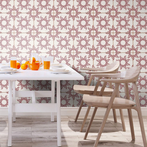 Merlot Bohemian Tile Adhesive Peel and Stick Removable Wallpaper 030h