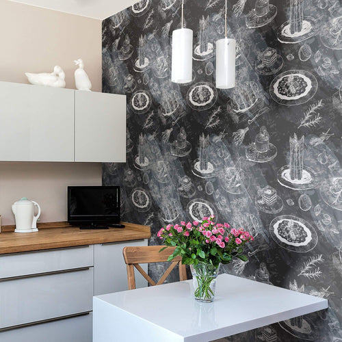 Black Bohemian Tile Adhesive Peel and Stick Removable Wallpaper 5816