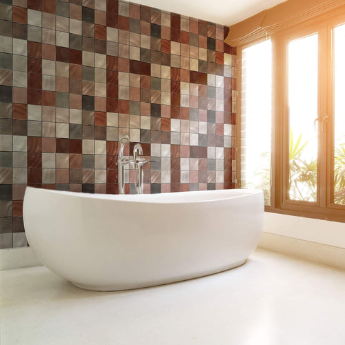 Brown Geometric Tile Adhesive Peel and Stick Removable Wallpaper 3459