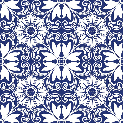 Blue Floral Tile Adhesive Peel and Stick Removable Wallpaper 5717