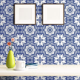 Blue Floral Tile Adhesive Peel and Stick Removable Wallpaper 5717