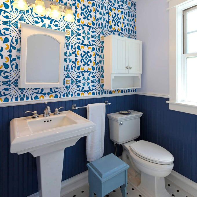 Blue Global Tile Adhesive Peel and Stick Removable Wallpaper 6885