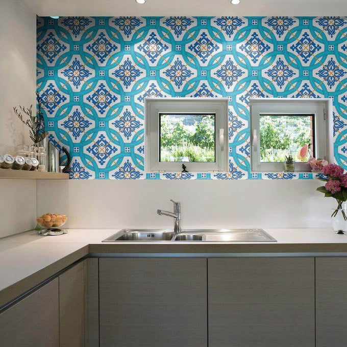 Blue Global Tile Adhesive Peel and Stick Removable Wallpaper 0610