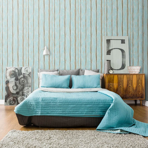 Turquoise Faux Wood Peel and Stick Removable Wallpaper 8825