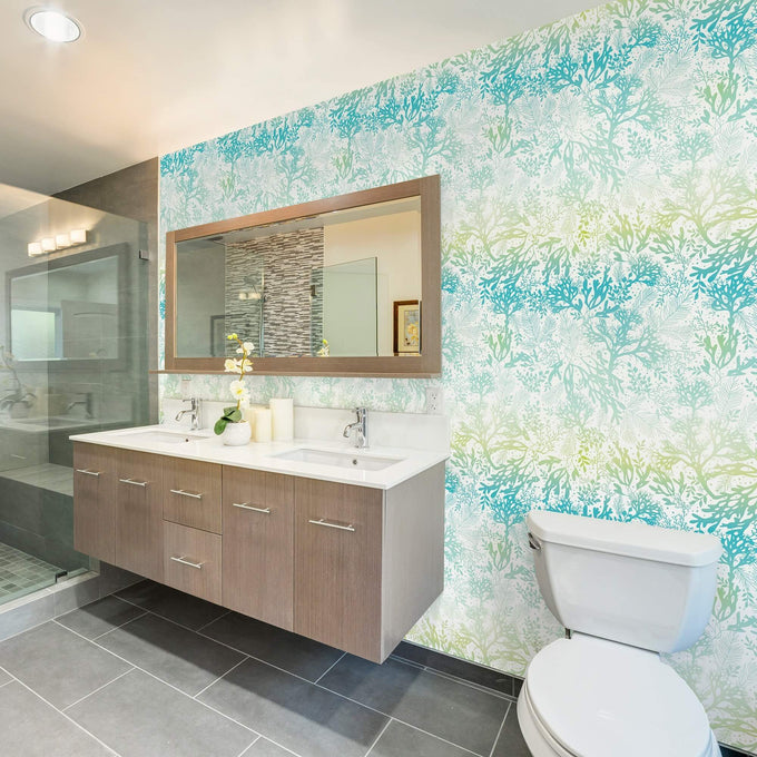 White and Turquoise Nautical Peel and Stick Removable Wallpaper 1610