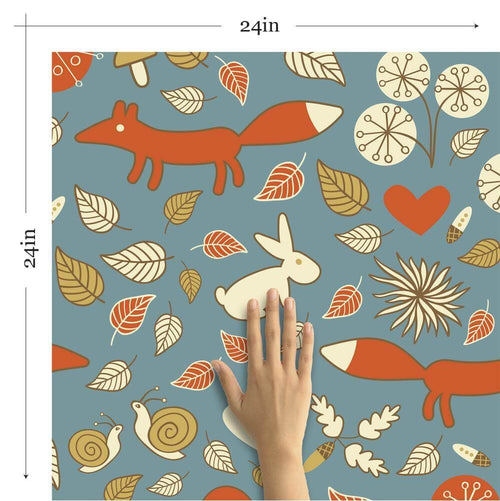 Blue and Tan Animals Baby Peel and Stick Removable Wallpaper