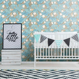 Beige and Blue Animals Baby Peel and Stick Removable Wallpaper