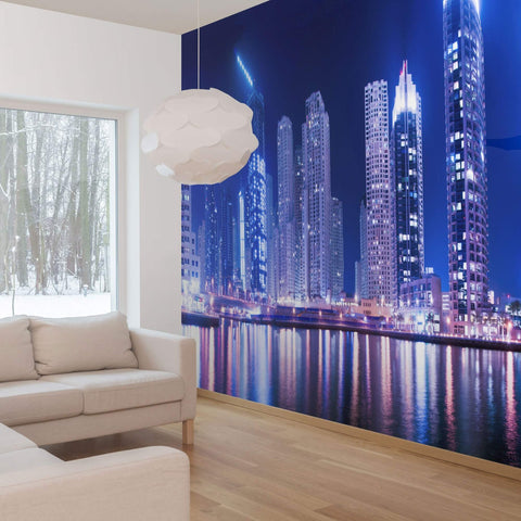 Blue and Purple City Landscape Peel and Stick Removable Wall Mural 5417