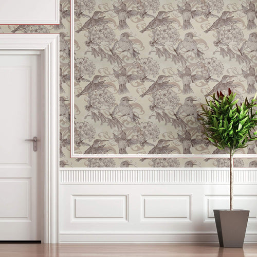 Beige Floral Animal Peel and Stick Removable Wallpaper