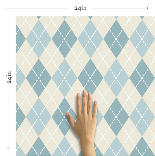 Blue and Tan Geometric Peel and Stick Removable Wallpaper