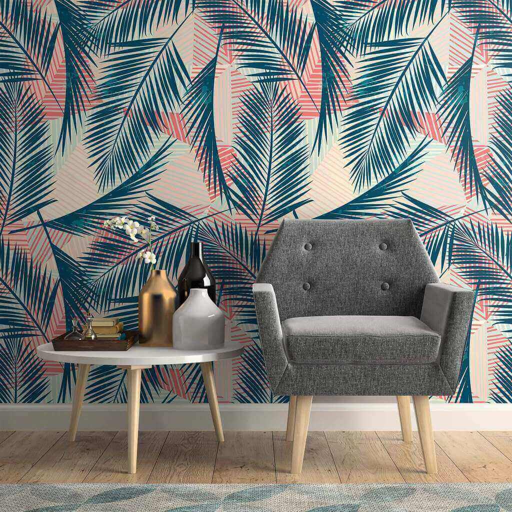 Blue & Red Palm Tree Wallpaper for Wall | Walls By Me