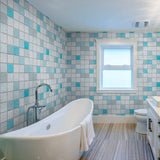 Blue and White Tile Tile Adhesive Peel and Stick Removable Wallpaper