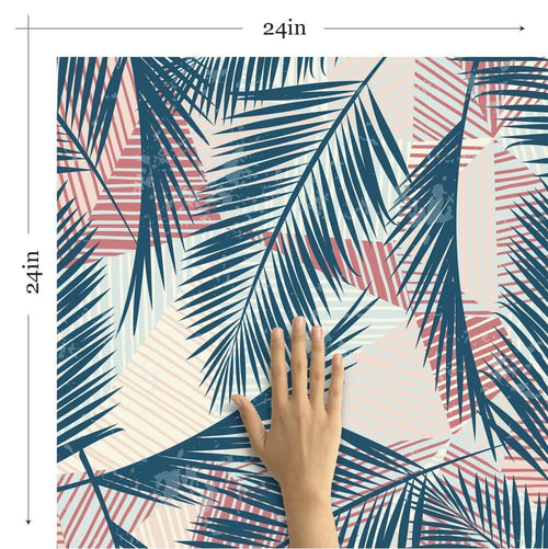 Blue and Red Tropical Floral Peel and Stick Removable Wallpape