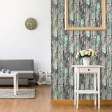 Aqua and Purple Rustic Wood Texture Peel and Stick Removable Wallpaper