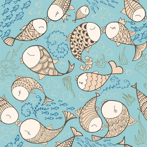 Beige and Blue Animals Baby Peel and Stick Removable Wallpaper