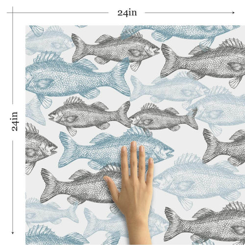 Blue Fish Nautical Peel and Stick Removable Wallpape