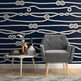 Blue and White Line Nautical Peel and Stick Removable Wallpaper