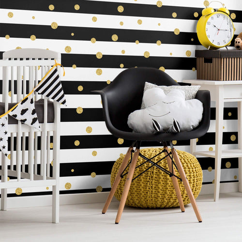 Black and Gold Striped Peel and Stick Removable Wallpaper