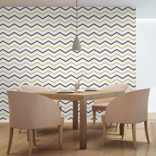 Beige and Charcoal Chevron Peel and Stick Removable Wallpaper