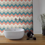 Beige and Blue Chevron Peel and Stick Removable Wallpaper