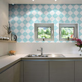Blue and White Checkers Geometric Peel and Stick Removable Wallpaper