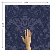 Blue Damask Basic Peel and Stick Removable Wallpaper