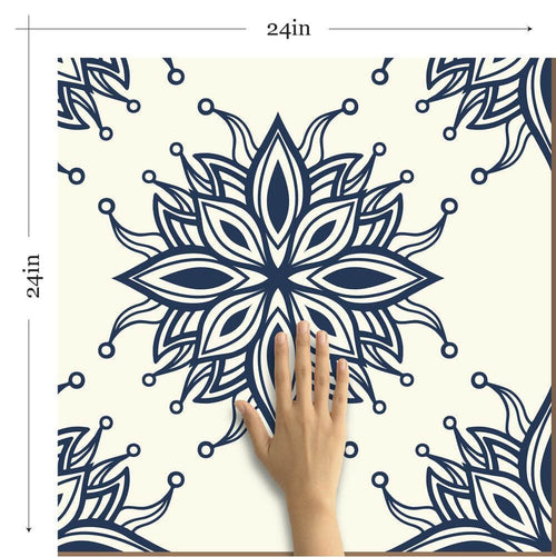 Blue Floral Tile Adhesive Peel and Stick Removable Wallpaper