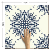Blue Floral Tile Adhesive Peel and Stick Removable Wallpaper