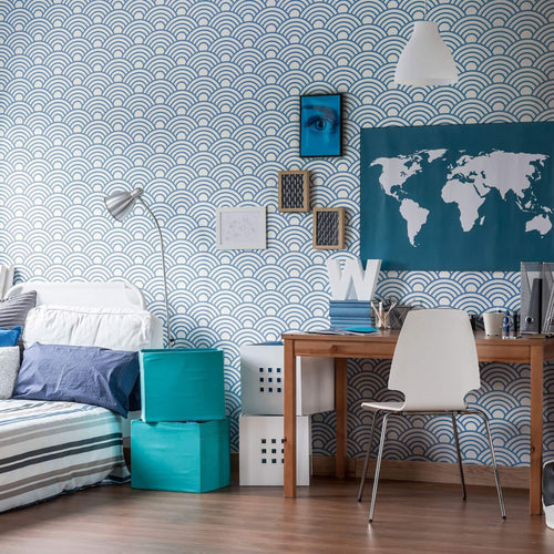 Blue Circles Geometric Peel and Stick Removable Wallpaper