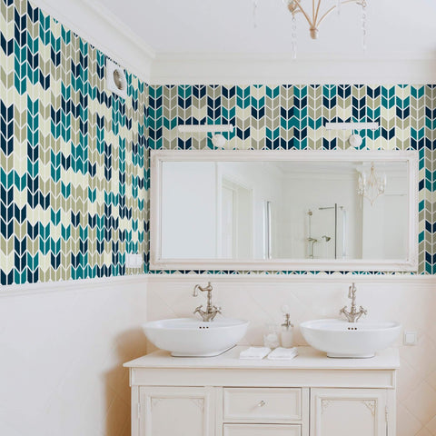Blue and Beige Diamond Geometric Peel and Stick Removable Wallpaper