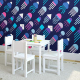 Blue and Purple Fish Nautical Peel and Stick Removable Wallpaper