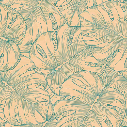 Blue and Beige Motif Floral Peel and Stick Removable Wallpaper