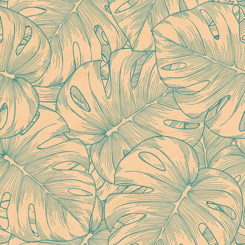 Blue and Beige Motif Floral Peel and Stick Removable Wallpaper