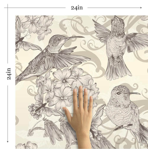 Beige Floral Animal Peel and Stick Removable Wallpaper