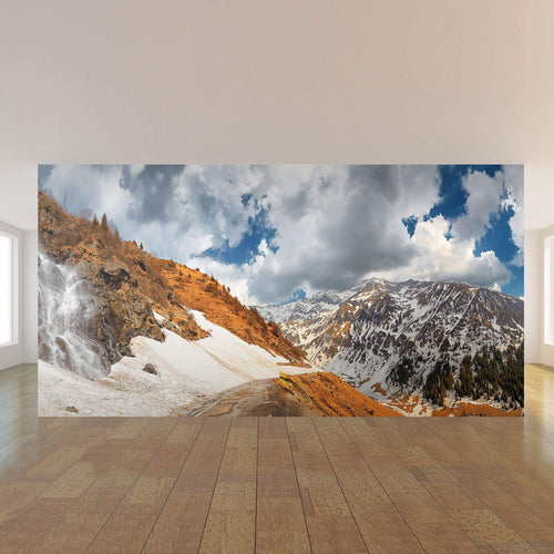 Blue and Orange Mountain Landscape Peel and Stick Removable Wall Mural 3825