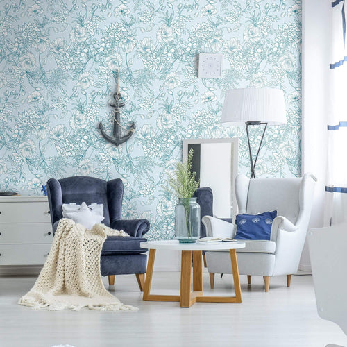 Blue and White Floral Floral Peel and Stick Removable Wallpaper