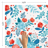 Blue and Orange Floral Peel and Stick Removable Wallpaper