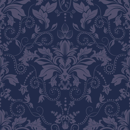 Blue Damask Basic Peel and Stick Removable Wallpaper