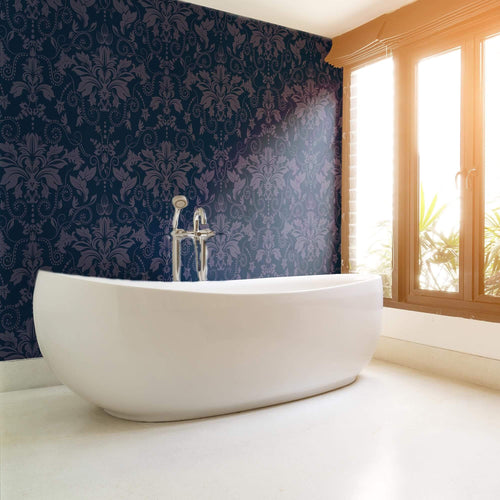 Blue Damask Basic Peel and Stick Removable Wallpaper