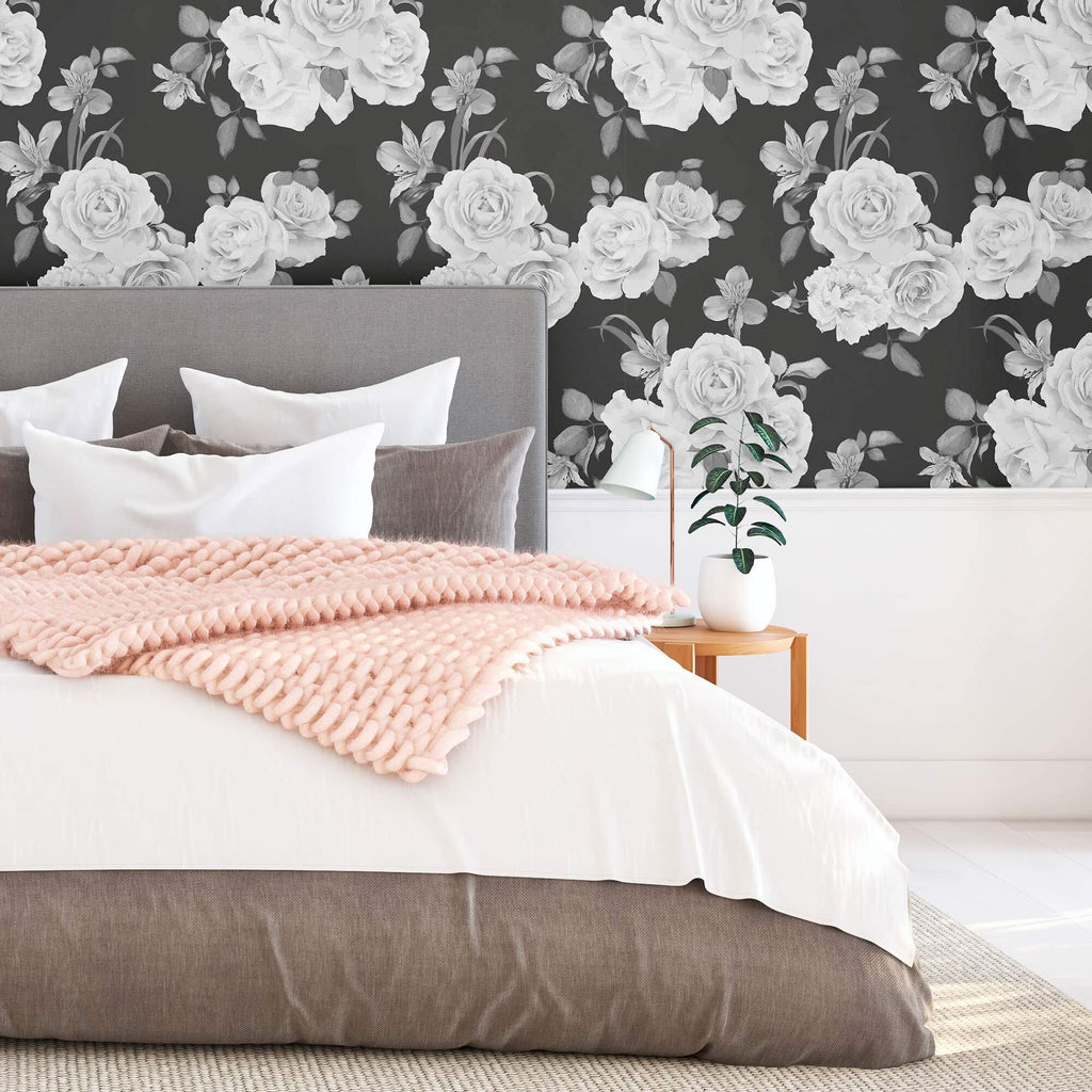 Black and White Floral Peel and Stick Wallpaper