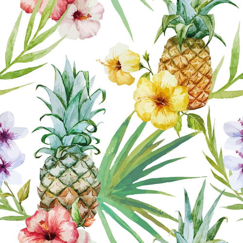 White Tropical Themed Peel and Stick Removable Wallpaper