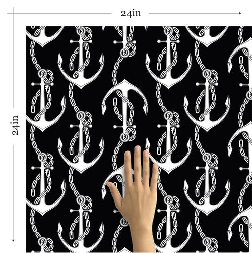 Black Illustration Nautical Peel and Stick Removable Wallpaper