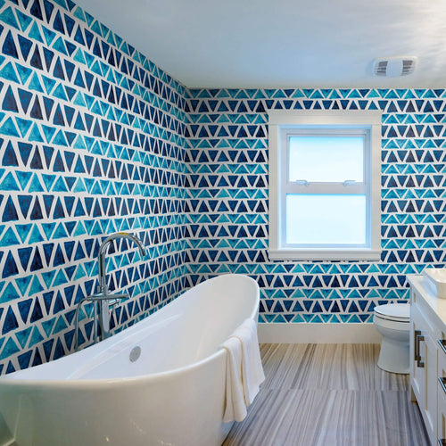 Blue and White Triangles Geometric Peel and Stick Removable Wallpaper