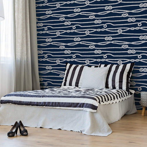 Blue and White Line Nautical Peel and Stick Removable Wallpaper