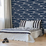 Blue and White Line Nautical Peel and Stick Removable Wallpaper