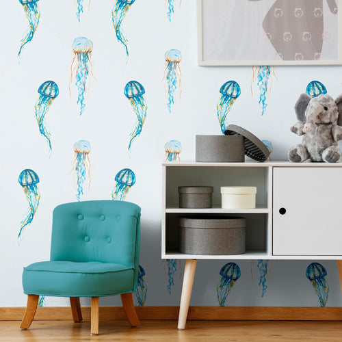 Blue and Orange Nautical Peel and Stick Removable Wallpaper