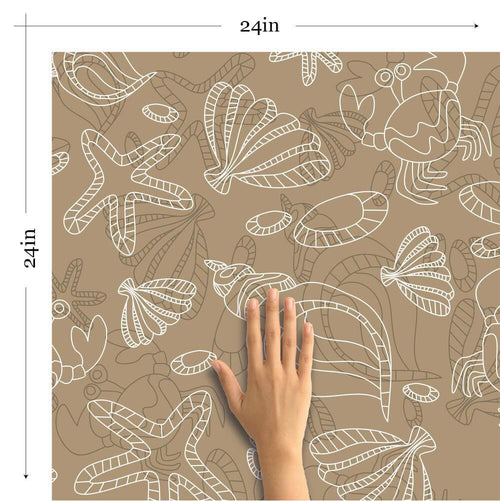 Beige and White Fish Nautical Peel and Stick Removable Wallpaper